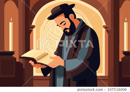 Jewish vector illustration series, jew reading torah in synagogue vector 107516006