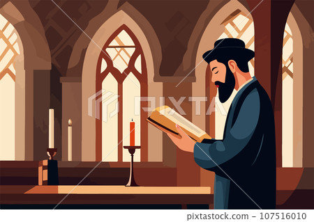 Jew reading torah Judaism religion in synagogue rabbis vector illustration. Jew reading torah Judaism religion in synagogue rabbis vector illustration. 107516010