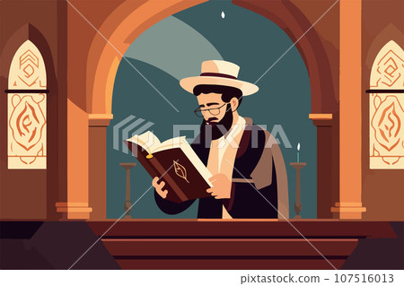 Jewish vector illustration series, jew reading torah in synagogue vector Jewish vector illustration series, jew reading torah in synagogue vector 107516013
