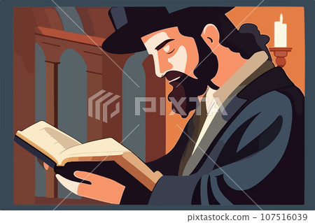 Jew reading torah Judaism religion in synagogue rabbis vector illustration. Jew reading torah Judaism religion in synagogue rabbis vector illustration. 107516039