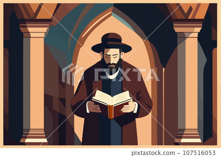 Reading Torah traditional Orthodox Jewish worshiper. Wrapped in tallit 107516053