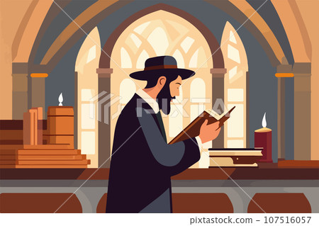 Reading Torah traditional Orthodox Jewish worshiper. Wrapped in tallit 107516057