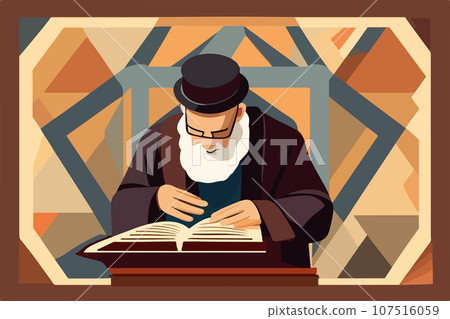 Religious Jew after attending synagogue reading Torah vector illustration. 107516059