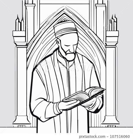 Cartoon jew character composition with flat images of synagogue temple indoor Cartoon jew character composition with flat images of synagogue temple indoor 107516060