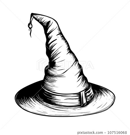 sketch Halloween witch hat fancy. Cute wizard caps cartoon design element isolated, 31 October holiday sketch Halloween witch hat fancy. Cute wizard caps cartoon design element isolated, 31 October holiday 107516068