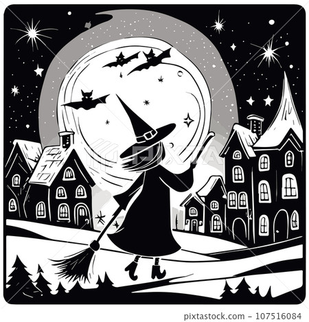 Vector illustration of a wich riding broom at... - Stock Illustration ...