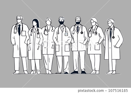 Group Medial Doctors Team Work Thin Line vector illustration 107516185