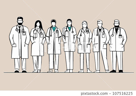 Sketch line art vector of doctors team on background. Vector illustration 107516225