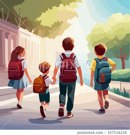Back to school, Children go to school. vector illustration 107516226