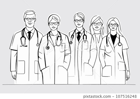 Sketch line art vector of doctors team on background. Vector illustration Sketch line art vector of doctors team on background. Vector illustration 107516248