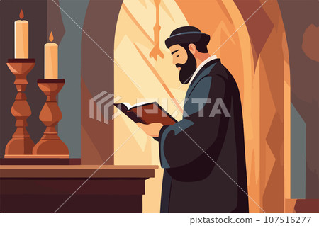 Jew reading torah Judaism religion in synagogue rabbis vector illustration. Jew reading torah Judaism religion in synagogue rabbis vector illustration. 107516277