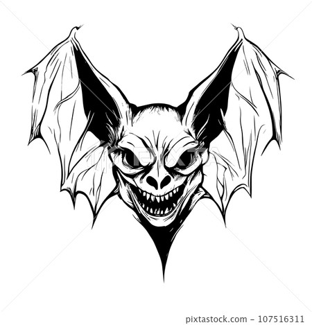 Halloween scary bat flying sketch close-up 107516311