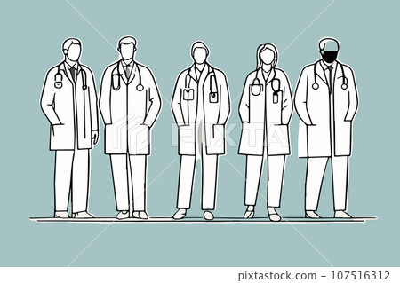 Team of medical professionals, sketch vector illustration. 107516312
