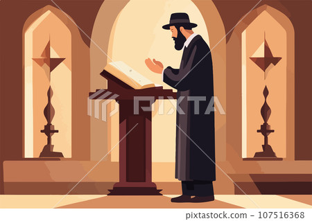 Reading Torah traditional Orthodox Jewish worshiper. Wrapped in tallit 107516368