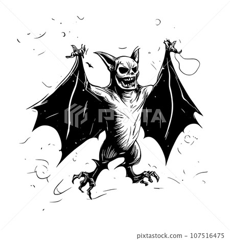 Halloween scary bat flying sketch close-up Halloween scary bat flying sketch close-up 107516475