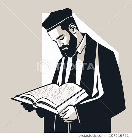 Cartoon jew character composition with flat images of synagogue temple indoor 107516721
