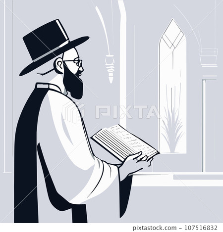 Cartoon jew character composition with flat images of synagogue temple indoor 107516832