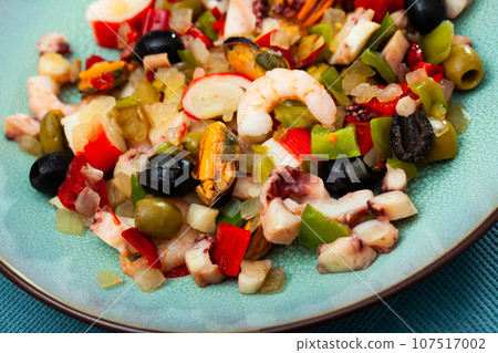 Salpicon de Marisco, cold salad from seafood with vegetables Salpicon de Marisco, cold salad from seafood with vegetables 107517002