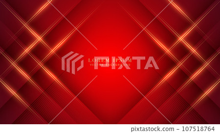 Golden line stripes crossing diagonally on luxurious red background. Elegant design style concept 107518764