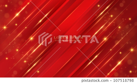 Red luxury background with oblique golden lines, sparkle glow, glitter light, bokeh and beam effect decoration. Elegant abstract design template vector Red luxury background with oblique golden lines, sparkle glow, glitter light, bokeh and beam effect decoration. Elegant abstract design template vector 107518798