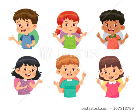Set of Different Kids with various postures. Vector cartoon of boys and girls on white background Set of Different Kids with various postures. Vector cartoon of boys and girls on white background 107518799