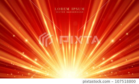 Abstract golden light rays with shine dot effect and glitter light decoration on red background Abstract golden light rays with shine dot effect and glitter light decoration on red background 107518800