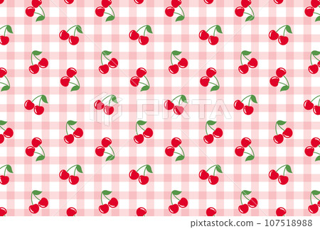櫻桃和格紋無縫圖案 107518988