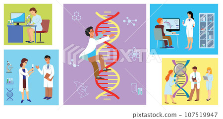 Science research, the work of scientists, vector 107519947