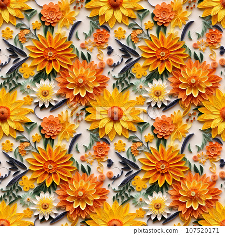 Paper quilling colorful flowers seamless background AI image Paper quilling colorful flowers seamless background AI image 107520171