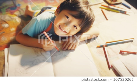 微笑學習的男孩 AI 生成圖像 107520265