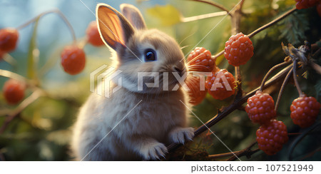 Red fruit and cute rabbit Red fruit and cute rabbit 107521949