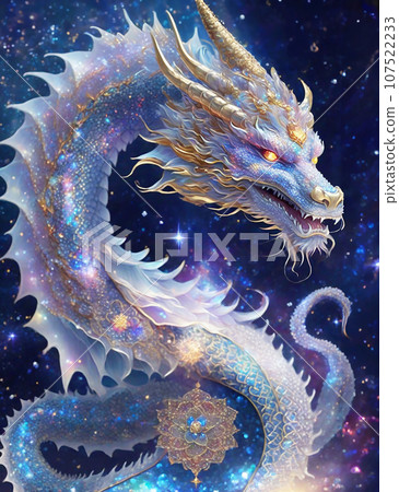 Glittering space dragon good luck illustration - Stock