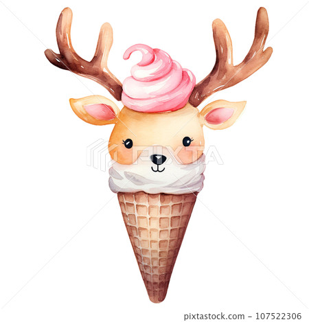 Christmas Ice Cream Cone in style watercolor.Merry Christmas and Happy new year concept. Christmas Ice Cream Cone in style watercolor.Merry Christmas and Happy new year concept. 107522306