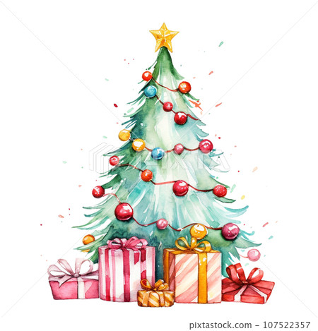 Christmas tree in style watercolor on isolated background.Merry Christmas and Happy new year concept. 107522357