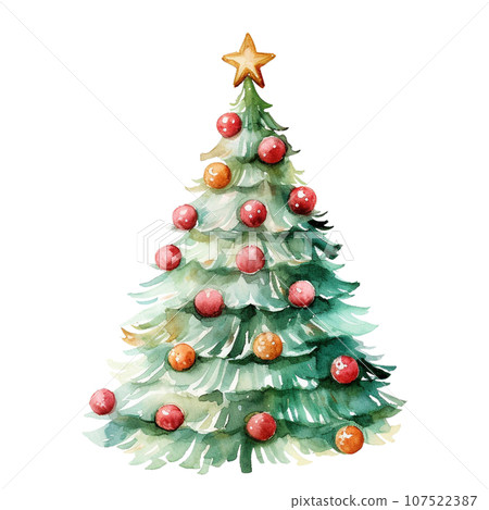 Christmas tree in style watercolor on isolated background.Merry Christmas and Happy new year concept. 107522387