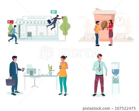 Office people taking coffee break set, vector illustration 107522473