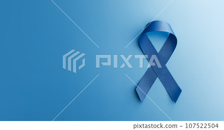 Prostate Cancer Awareness Campaign Concept. Men Healthcare. Close up of a Blue Ribbon Lying on blue background, Top View Prostate Cancer Awareness Campaign Concept. Men Healthcare. Close up of a Blue Ribbon Lying on blue background, Top View 107522504