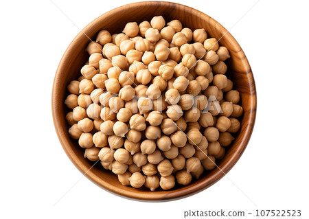 Chickpeas in the bowl on isolated background.Healthy and vegan concept.Created with Generative AI technology. 107522523
