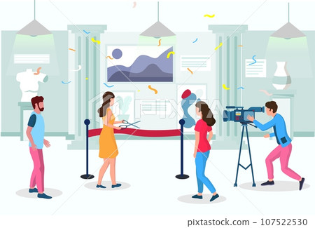 Art gallery grand opening ceremony, vector illustration 107522530