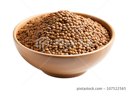 lentils seeds in the bowl on isolated background.Healthy and vegan concept.Created with Generative AI technology. 107522565
