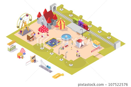 Amusement park attractions vector flat isometric illustration Amusement park attractions vector flat isometric illustration 107522576