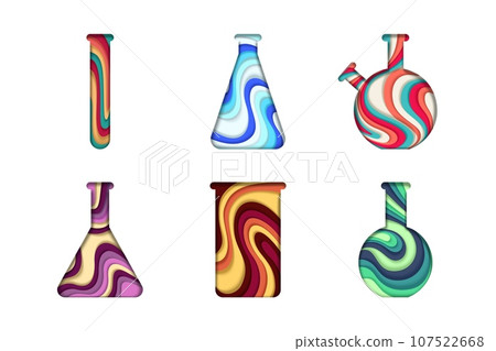 Chemical laboratory glassware, vector paper cut illustration Chemical laboratory glassware, vector paper cut illustration 107522668