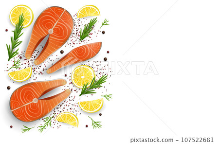 Salmon red fish, vector 3d realistic illustration 107522681
