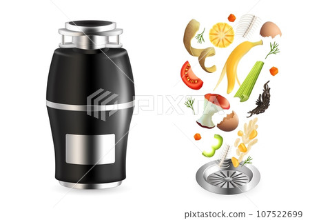 Food waste disposer, vector realistic isolated illustration 107522699