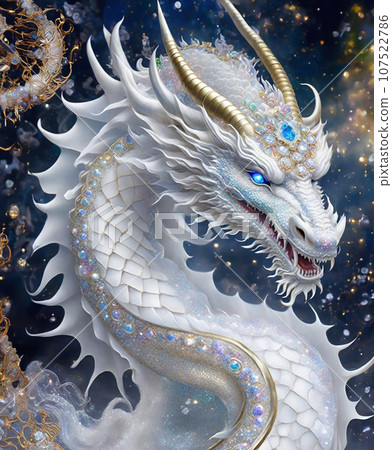 Shining and powerful white dragon good luck - Stock