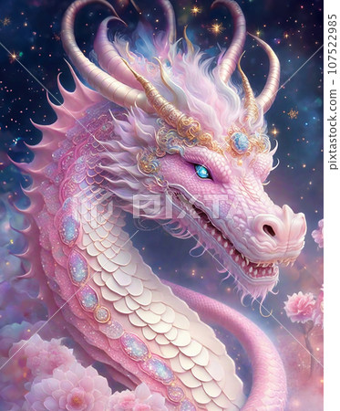 Baby pink peach dragon good luck illustration - Stock