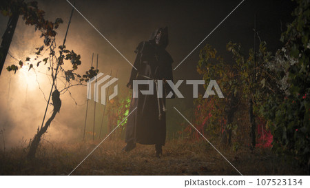 Monster Monk In The Dark Halloween Night Forest 107523134