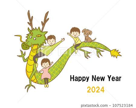 一家三口和一隻狗騎在龍背上 107523184