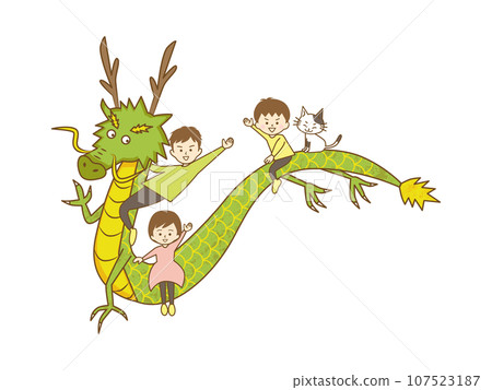 一家三口和騎在龍背上的貓（無文字） 107523187