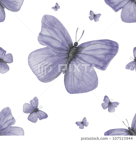 Seamless pattern of watercolor illustration of a male lilac butterfly Gonepteryx rhamni. Made by hand on a transparent background Seamless pattern of watercolor illustration of a male lilac butterfly Gonepteryx rhamni. Made by hand on a transparent background 107523944